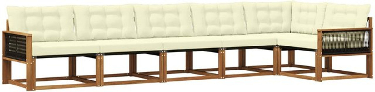 Modernes 6-teiliges Outdoor-Sofagarnitur Loungemöbel Set von vidaXL aus Akazie mit Kissen in Natur und Beige - Bild 1