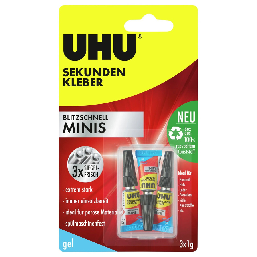 UHU Sekundenkleber Minis Gel transparent, 3 x 1 g - Bild 2
