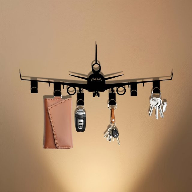 Schlüsselhalter aus Metall in Flugzeugform von CIFBUY, Wandmontage, Schwarz, 9,84 Zoll Organizer für Eingangsbereich und Büro - Bild 1
