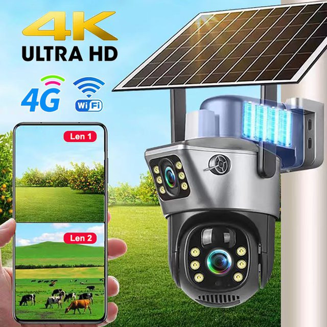 V380 Pro 4G und WLAN Solarkamera mit Doppellinsen, 8MP 4K Akku-IP-Kamera für Außenbereich mit PIR Nachtsicht - Bild 1