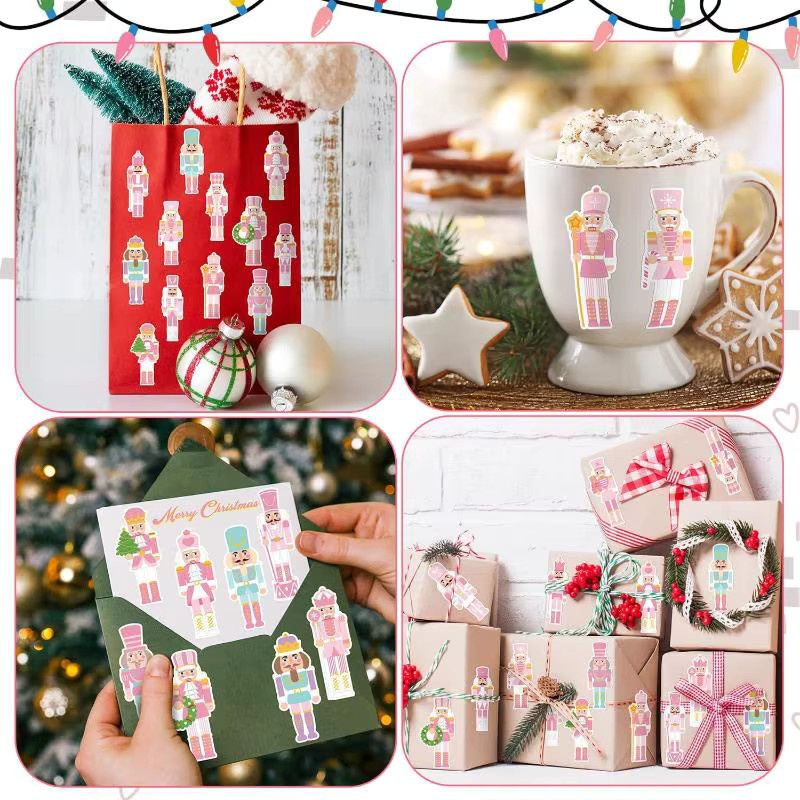 500 Stück Weihnachten Aufkleber mit Cartoon Nussknacker und König Motiven in Multicolor aus Papier - Bild 3