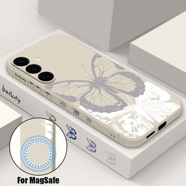 Line Butterfly Magnetische Handyhülle für Samsung Galaxy S25 S24 Ultra S23 S22 Plus S24 FE A17 A56 A55 A16 A15 A36 aus weichem TPU in Beige oder Weiß - Bild 1
