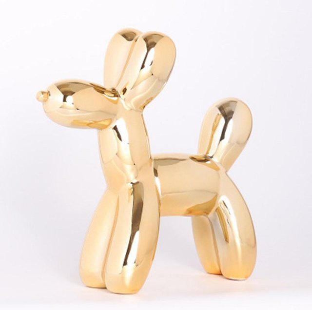 Kreatives Ballon Hund Sparschwein aus Keramik in Gold für Kinder und Wohnkultur, Höhe: 19,0 cm, Breite: 19,0 cm, Tiefe: 7,5 cm - Bild 1