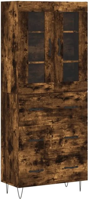 vidaXL Highboard Räuchereiche mit Glastüren aus Holzwerkstoff, Metall und Glas, Braun, B/T/H: 69,5 x 34,0 x 180,0 cm - Bild 1