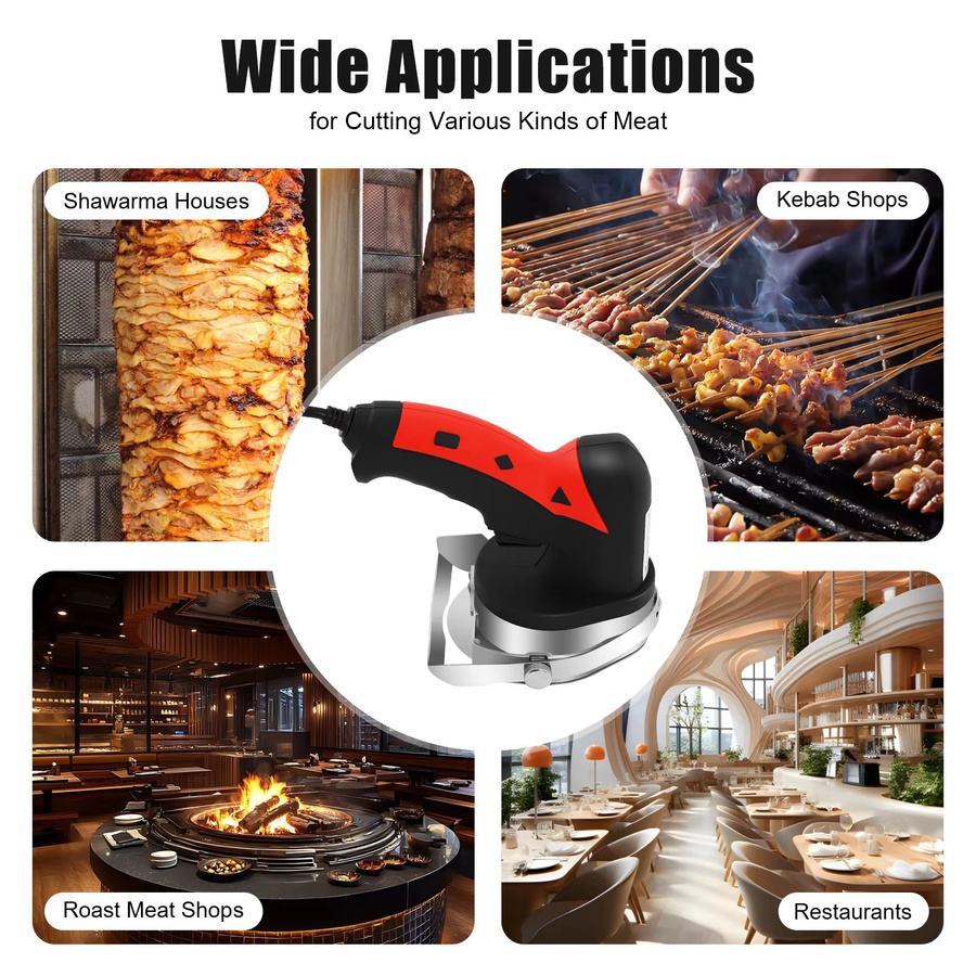 Bymaocar Elektrisches Shawarma-Messer Kebab-Schneider in Rot für BBQ und Gyros, 220-240V - Bild 2