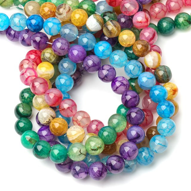 Achat Perlen, mehrfarbige Drachenadern Streifen, rund, 6/8/10mm, Unisex - Bild 1