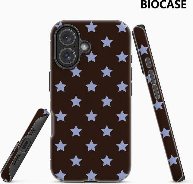 Potdemiel Handyhülle mit dunkelbraunem Design und hellblauen Sternen für iPhone 17 16 15 14 Pro Max Plus mit doppelschichtiger Rückseite - Bild 1