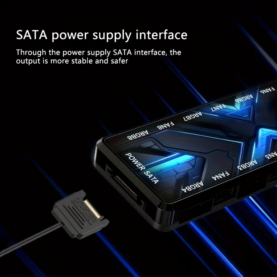 CX FUTRUE ARGB PWM 2-in-1 PC-Lüfter-Hub mit 8-Port-Controller, Fernbedienung und magnetischem SATA-Lüfter-Splitter in Schwarz - Bild 4