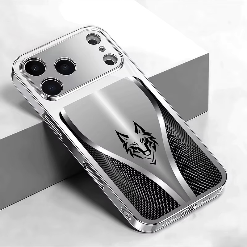 Glas-Handyhülle mit gebogenem Wolfkopfmuster in Silber für Apple iPhone 11 bis 17 Pro Max Plus und 17 Air - Bild 2