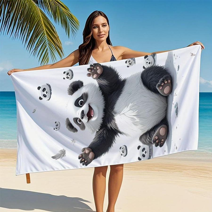 Ka Chen Muxi Panda Badetuch aus Mikrofaser in Weiß, schnelltrocknend und saugfähig, B: 30 cm, H: 60 cm - Bild 3