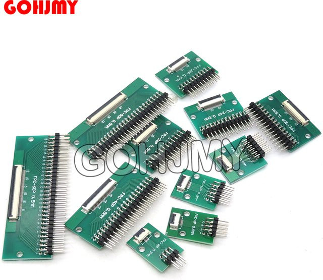 GOHJMY FPC FFC Adapter Platinenanschluss in Grün mit geraden Nadeln oder gebogenen Stiften für 0,5mm bis 2,54mm und 6 bis 80 Pin - Bild 1