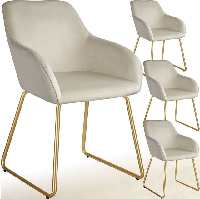 tectake Esszimmerstuhl Jeane Gepolstert in Samtoptik Beige Gold B/T/H: 57 x 61 x 85,5 cm - Bild 1