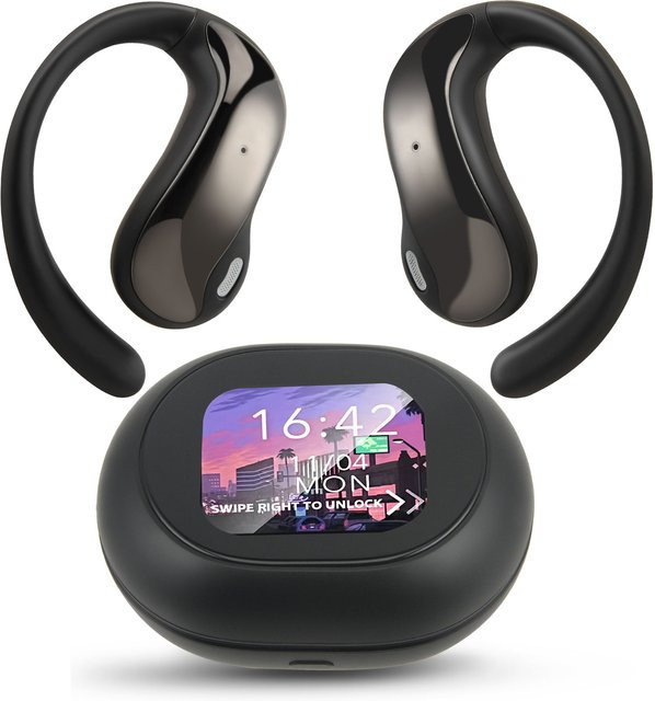 Rbefeuly Echtzeit-Übersetzungskopfhörer mit KI-Sprachübersetzung für 134 Sprachen, OWS In-Ear Kopfhörer mit LCD-Touchscreen in Schwarz, kompatibel mit iOS und Android - Bild 1