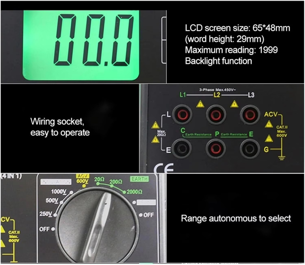 DUOYI DY5500 Multifunktions-Voltmeter mit Widerstands-, Isolations- und Erdungsmessung sowie Phasenanzeige für die Kfz-Diagnose - Bild 4