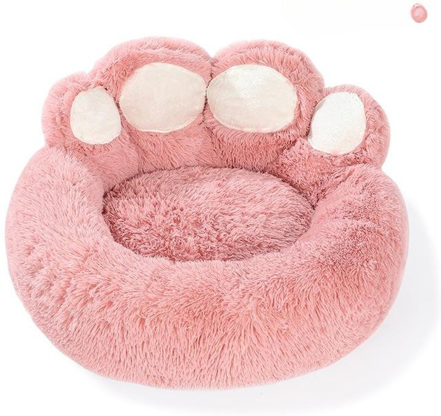 Warmes Haustiernest im Donut-Design für Hunde und Katzen, Stoff-Hundehütte mit Bärentatzen-Motiv, Durchmesser: 50 cm, erhältlich in Grau, Beige, Pink und Schwarz - Bild 1