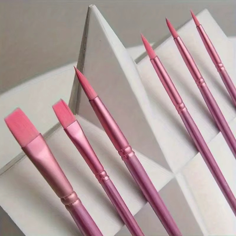 6er Set hochwertige Ölmalpinsel in Pink für Öl-, Acryl- und Aquarellmalerei - Bild 2