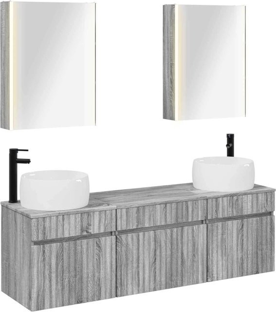 vidaXL Badezimmerschrank-Set 5-teilig in Grau Sonoma mit LED-Spiegelschrank und Waschtischunterschrank, B/T/H: 53 x 15,5 x 70 cm - Bild 1