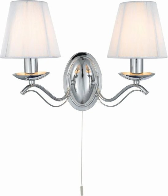 Licht-Erlebnisse Wandleuchte im Jugendstil aus Metall und Stoff, 2-flammig, Chrom und Weiß, Breite: 37 cm, E14 - Bild 1