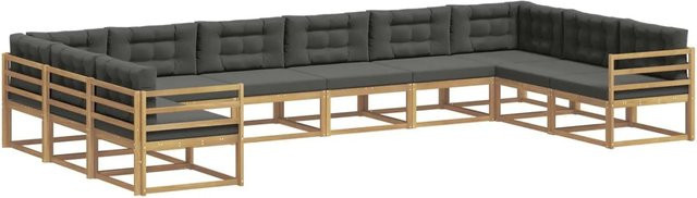 vidaXL Outdoor-Sofagarnitur in U-Form aus massivem Akazienholz mit Kissen, 10-teilig, Weiß und Anthrazit - Bild 1