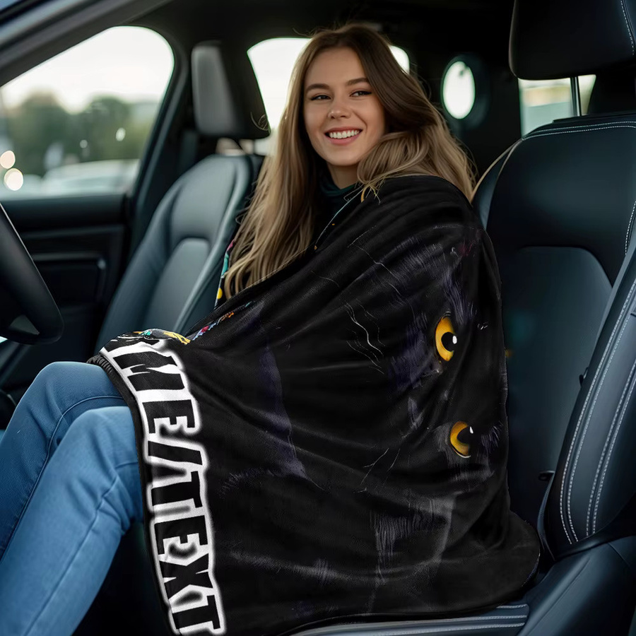 WhiskerWonders Personalisierte Flanell-Überwurfdecke mit schwarzer Katze aus weichem Polyester - Bild 4