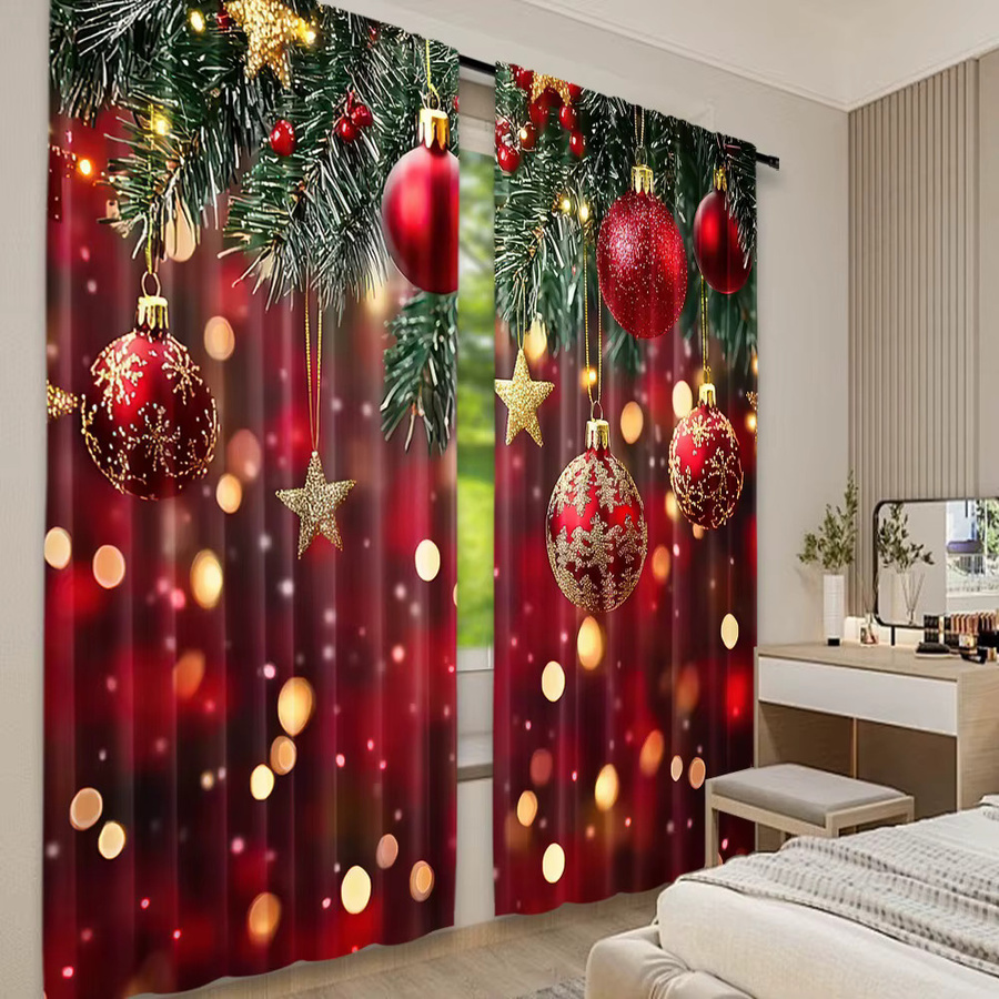 HolidayGlow 2er-Set Weihnachtsvorhänge aus Polyester mit Digitaldruck in Multicolor - Bild 3