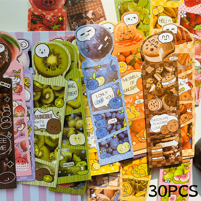 30 Stück dekorative Lesezeichen mit Lebensmittel-Motiven aus Papier in Multicolour für Studenten und DIY-Projekte - Bild 1