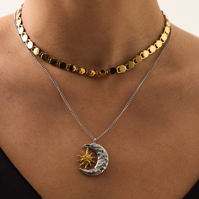 DancyFairy Halskette Mond-Stern-Anhänger, 18K vergoldet, Edelstahl, Bicolor, Damen - Bild 1