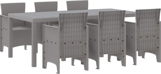 vidaXL 7-teiliges Gartentischset aus Poly-Rattan in Hellgrau - Bild 1