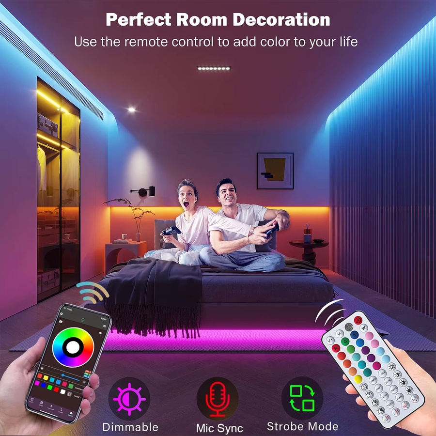 Mikenoon RGB LED-Lichtstreifen 24V mit Musik-Synchronisation und App-Steuerung, Multicolour SMD LED-Band für Schlafzimmer und Partydekoration - Bild 3