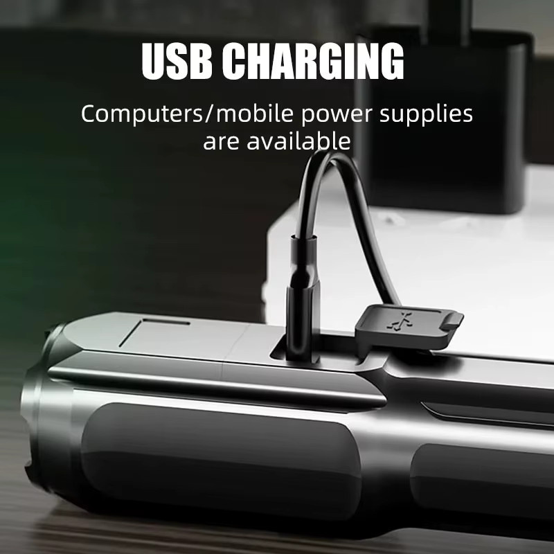 Wasserdichte LED Taschenlampe aus Aluminium mit USB-Ladefunktion und Teleskop-Zoom in Schwarz - Bild 5