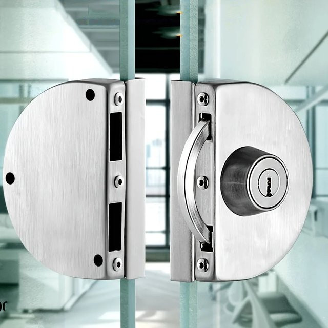 Edelstahl Doppelriegel Drehschiebetürschloss in Silber für 10 mm bis 12 mm Glas, geeignet für 1/2 Zoll Glas und Büroglastüren zur Zugangskontrolle - Bild 1