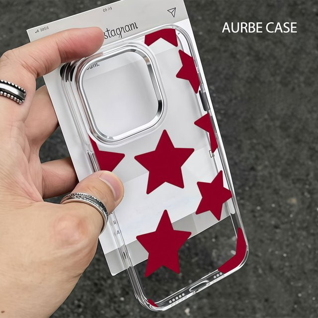 Aurbe Handyhülle mit Sternenmuster und silbernem Linsenrahmen für iPhone 11 bis iPhone 17 Pro Max, Transparent - Bild 1