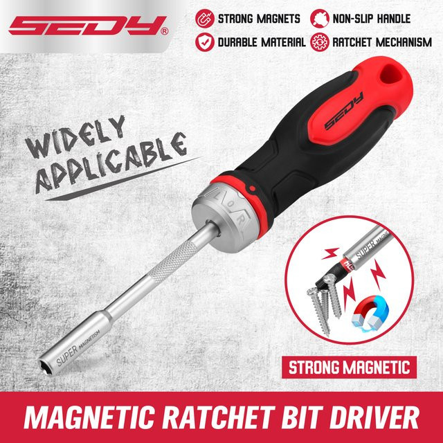 SEDY Magnetischer 1/4-Zoll Ratschenschraubendreher mit Multi-Bit-Funktion und ergonomischem rutschfestem Griff, Länge: 220 mm - Bild 1