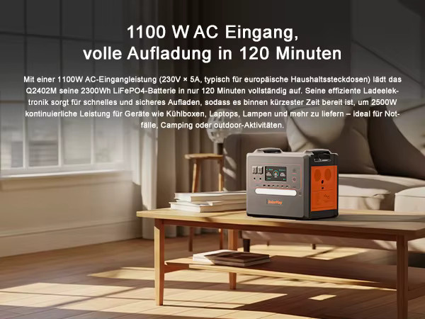 SOLARPLAY Q2402M Solarstromspeicher mit 2500W AC-Ausgang und 2304Wh LiFePO4 Akku als mobile Energieversorgung für Outdoor, Reise und Stromausfall - Bild 7