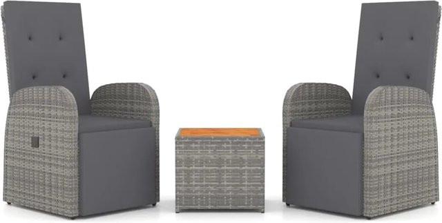 vidaXL 3-tlg Garten-Lounge-Set aus Poly-Rattan und Akazienholz in Grau - Bild 1