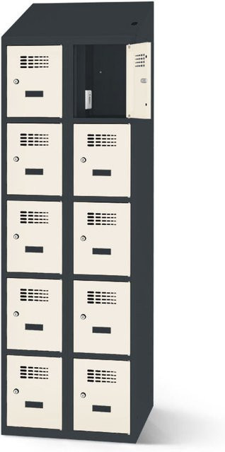 rotstahl Fächerschrank mit Ladefunktion und 10 Fächern, Korpus Anthrazit, Front Weiß, B: 80 cm, H: 200 cm - Bild 1