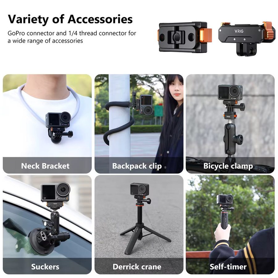 VRIG Magnetische Schnellwechselhalterung für DJI Action 5 Pro, 4 und 3 mit 1/4-Zoll-Schraube und Adapter in Schwarz - Bild 6