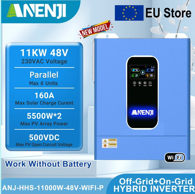 ANENJI Hybrid Solar Inverter 11KW mit Dual PV Eingang, Reine Sinus Welle, 48V 230V, MPPT Solar Ladegerät, Blau - Bild 1