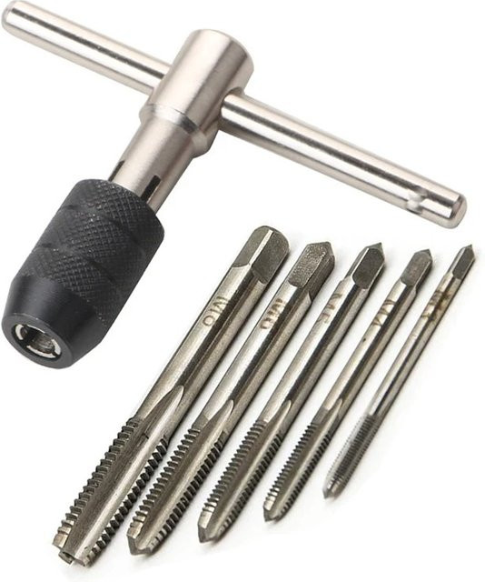 WEEKS T-Griff Ratsche Gewindebohrer Halter Set in Silber für M3 M4 M5 M6 M8 professionelle Schraubenschlüssel für Reparaturarbeiten - Bild 1