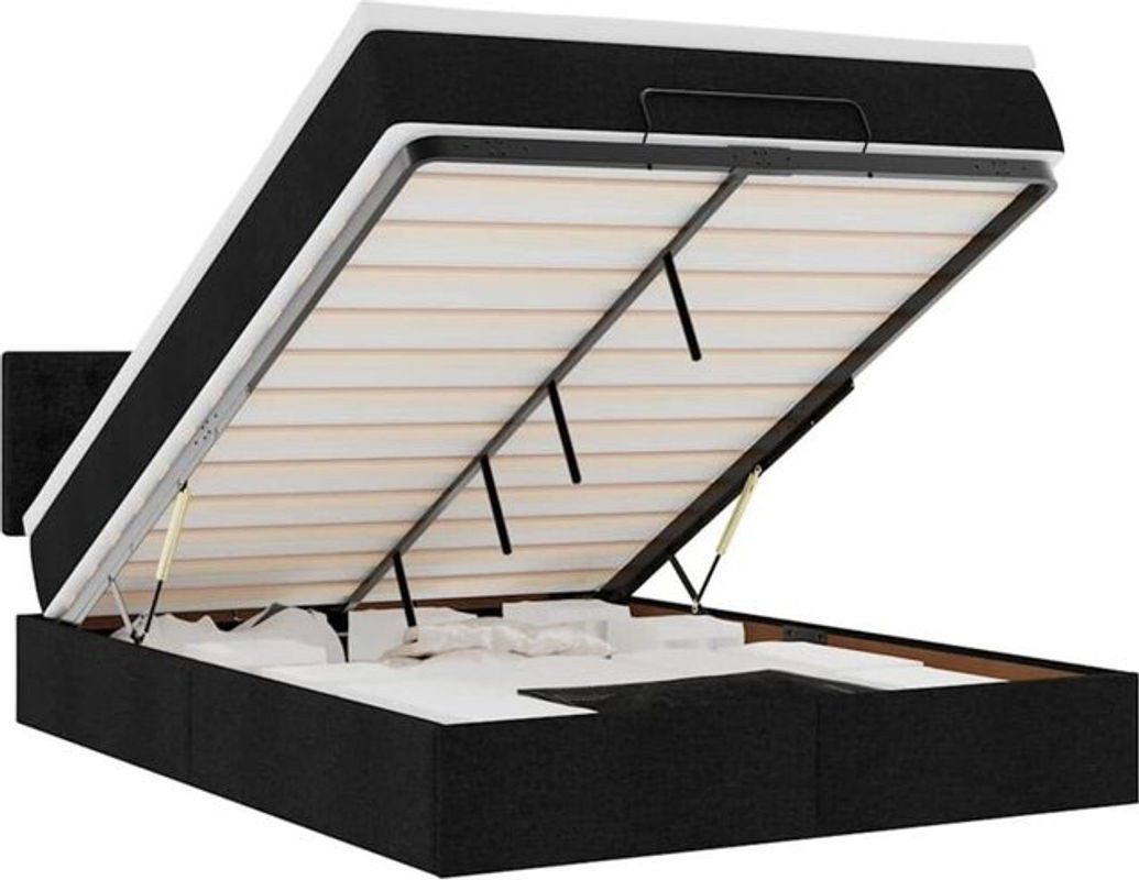 vidaxl Polsterbett mit Matratze und LED-Beleuchtung in Schwarz, B/T/H: 140 x 190 x 88 cm - Bild 1
