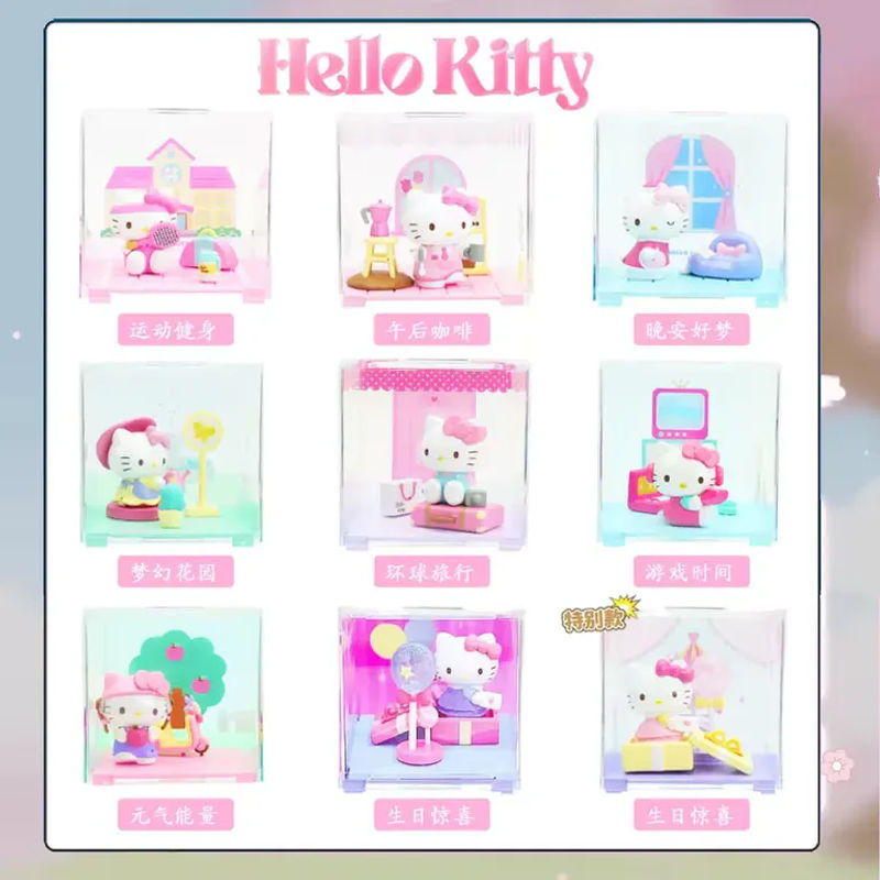 Sanrio Hello Kitty Happy Time Serie Mystery Blind Box Rosa Anime-Figuren aus Kunststoff als Sammelornament - Bild 2