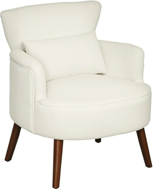 HOMCOM Ohrensessel aus Cord und Polyester in Cremeweiß mit Schaumstofffüllung und Holzrahmen, B/T/H: 69,5 x 69 x 78 cm - Bild 1