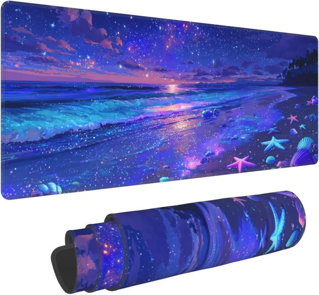 Großes Gaming-Mauspad mit Strandmotiv in Multicolour, XL Schreibtischunterlage mit genähten Kanten für Gamer und das Heimbüro - Bild 1