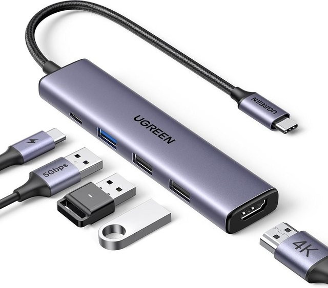 UGREEN 5-in-1 USB-C Dockingstation CM478 mit HDMI, USB-A und USB-C in Grau - Bild 1
