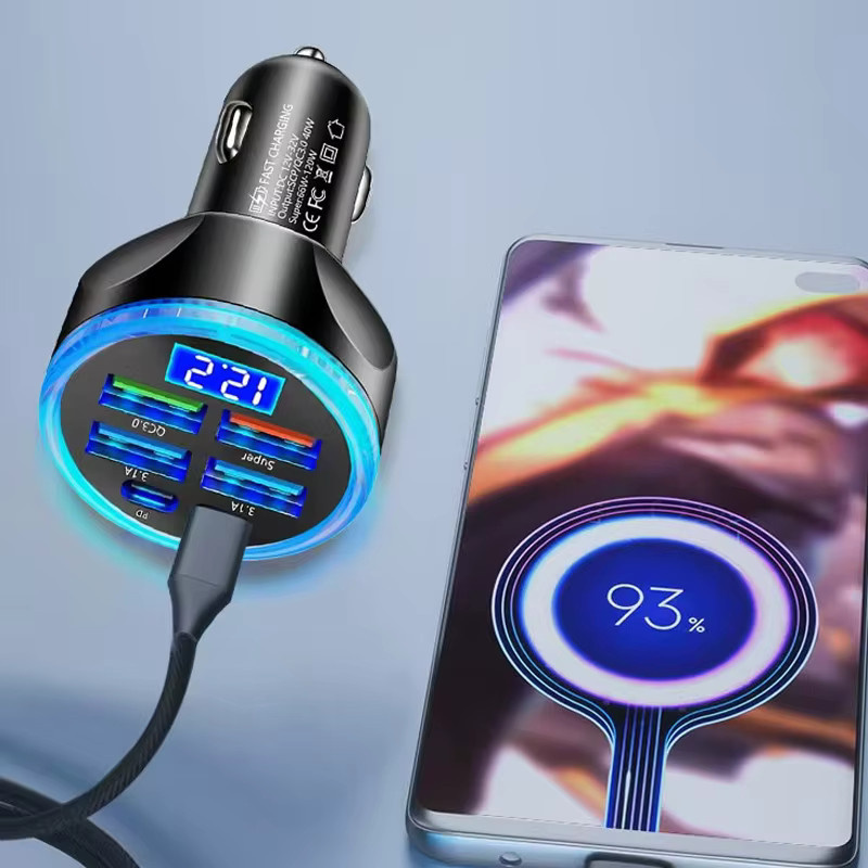 UYUXIO USB-C Ladegerät mit 6 Anschlüssen und LED-Digitalanzeige, 30W PD Schnellladegerät für iPhone, Farbe: Schwarz - Bild 6