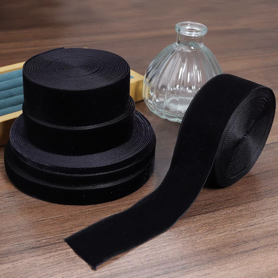 Schwarzes Samtband mit einseitiger Beflockung für DIY Dekoration und Geschenkverpackungen, Breite: 6 mm bis 38 mm - Bild 5