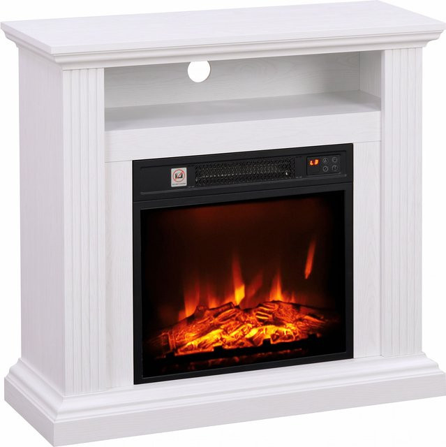 Aosom Elektrokamin mit 1800 W und 3D-Flammeneffekt als TV-Möbel und Kaminsims in weißem Holzdekor für bis zu 30 m² - Bild 1