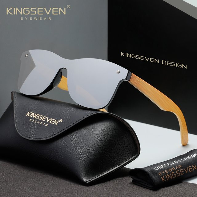 KINGSEVEN Sonnenbrille, randlos, Holz, braun, Unisex, polarisiert - Bild 1