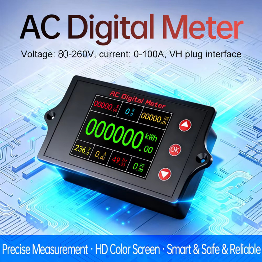 Voktta Multifunktionales Digitales Leistungsüberwachungs- und Energie-Multimeter mit 2 Zoll TFT Farbdisplay zur AC Spannungs- und Strommessung 0-100A in Schwarz - Bild 4