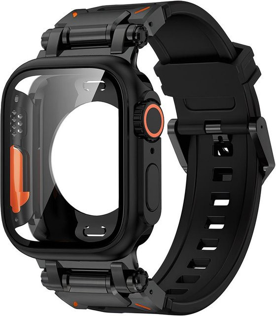 LUJING Uhrenarmband, Silikon, Edelstahl, schwarz, Unisex - Bild 1